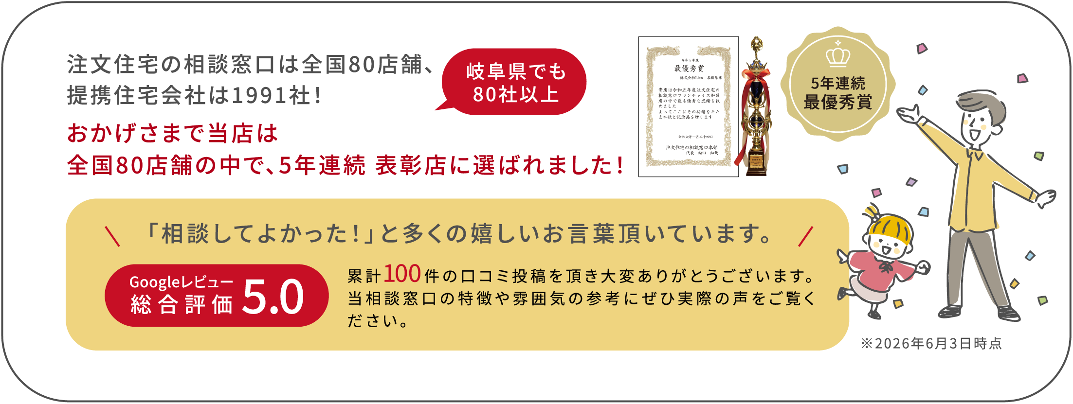 全国80店舗・5年連続最優秀賞・Googleレビュー5.0の実績